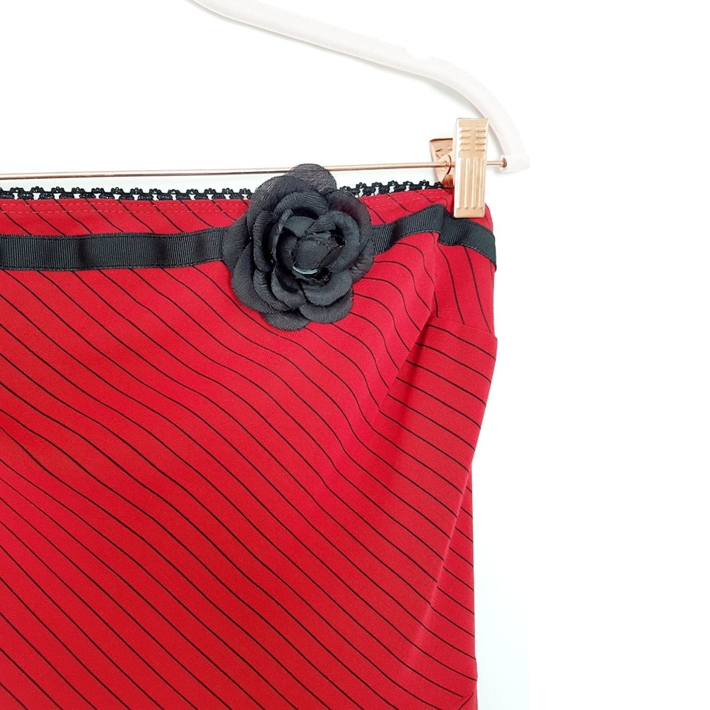 Red with Black Stripes Strapless Dress